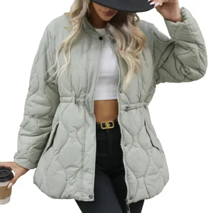 Winter Puffer Jacket Women Quilted Coats Warm Long Sleeves Puffy Jackets Women Down Coat