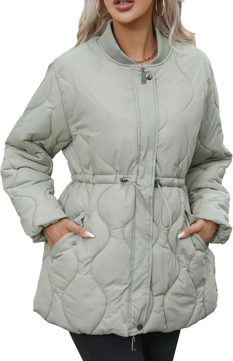 Winter Puffer Jacket Women Quilted Coats Warm Long Sleeves Puffy Jackets Women Down Coat