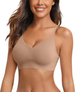Wireless Bras for Women Full Coverage Push Up Seamless V Neck Casual Bras Anti Sagging Lined Comfort Breathable Sports Bra