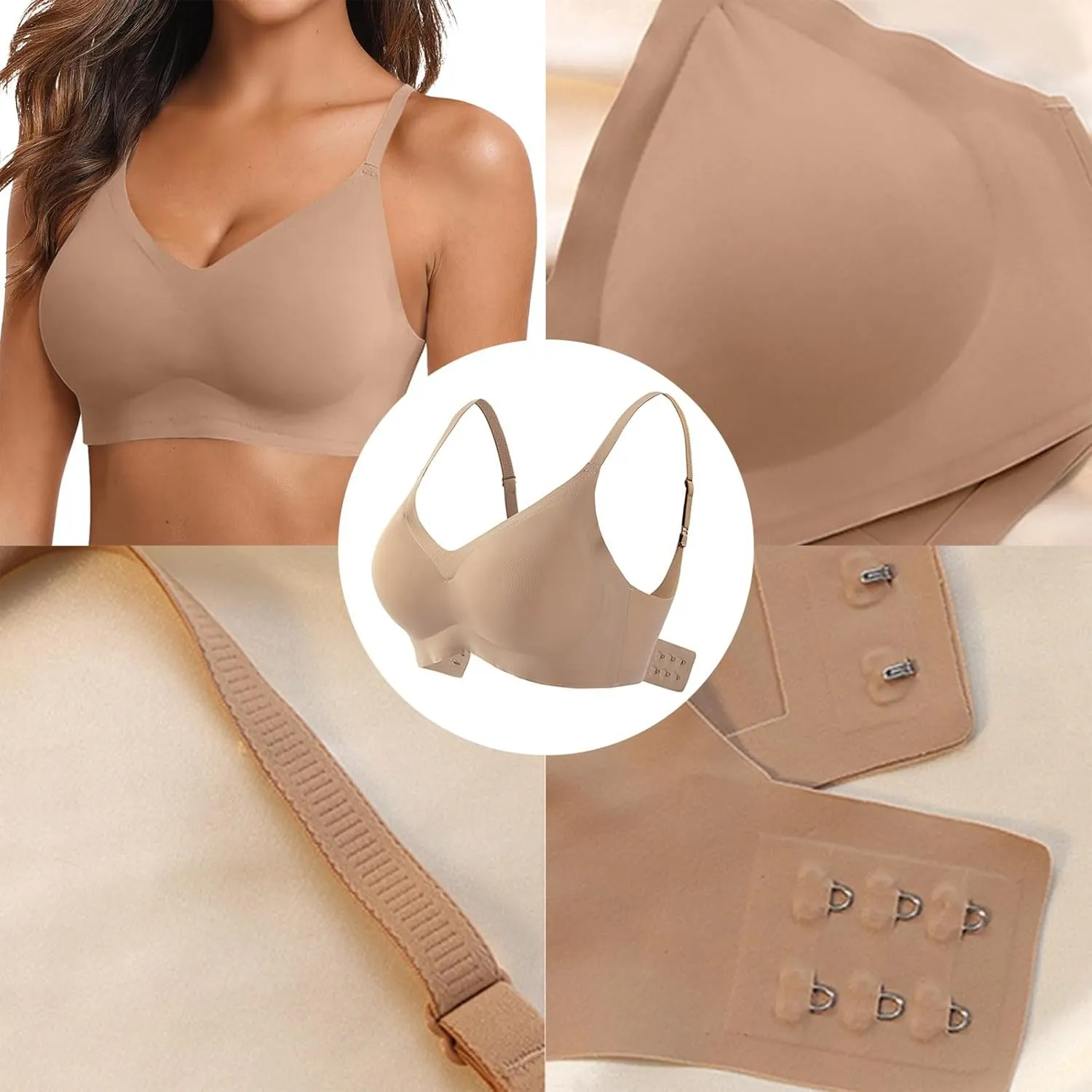 Wireless Bras for Women Full Coverage Push Up Seamless V Neck Casual Bras Anti Sagging Lined Comfort Breathable Sports Bra