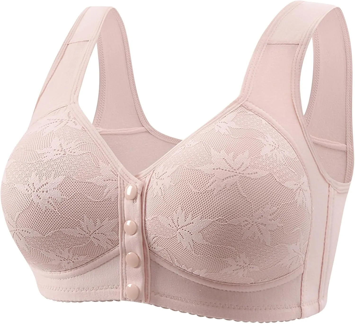 Wireless Front Closure Push Up Cotton Sleep Bras for Women, Green, 3 Count