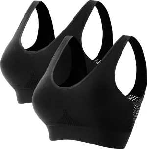 Women 2 Pc Breathable Bras No Steel Ring Plus Size Soft Cool Liftup Air Bra No Underwire High Support Sports Bras