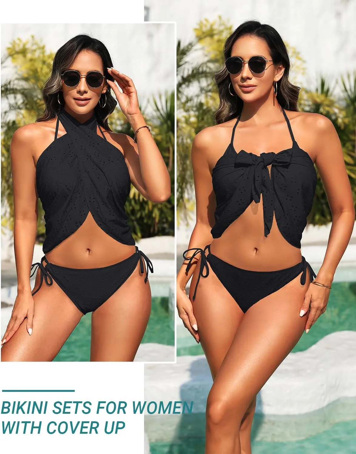 Women 3 Piece Bikini Sets - String Triangle Swimsuits with Cover Up 2025 Halter Sexy Bathing Suits