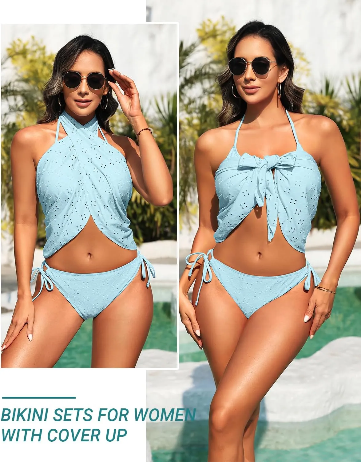Women 3 Piece Bikini Sets - String Triangle Swimsuits with Cover Up 2025 Halter Sexy Bathing Suits