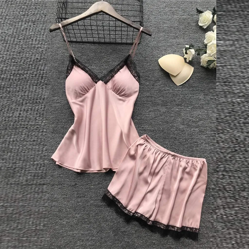 Women 4PCS Pajama Set, Bathrobe Nightdress Shorts Suspenders Pjs Suit Satin Silky Sleepwear Lace Belt Robe for Women