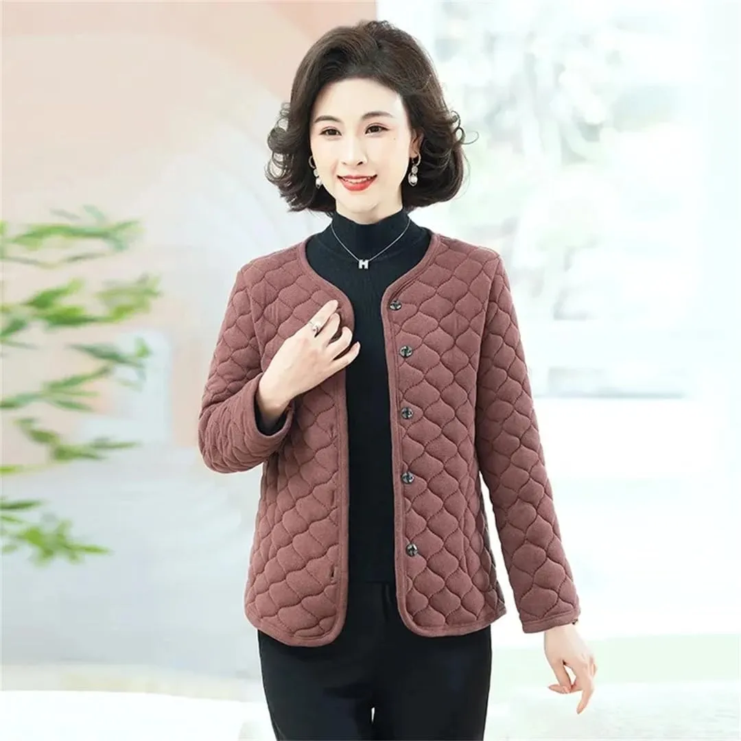 Women Cold Prevention Cotton Padded Coat Middle Aged Elderly Spring Winter Jackets Short Lightweight Warm Coat