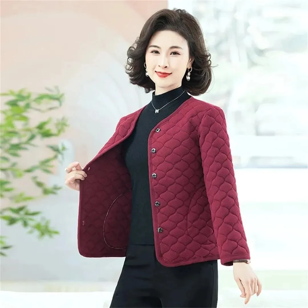 Women Cold Prevention Cotton Padded Coat Middle Aged Elderly Spring Winter Jackets Short Lightweight Warm Coat