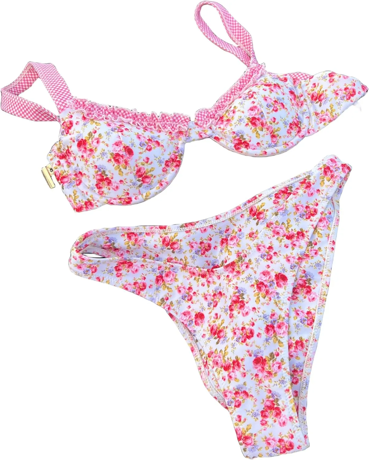 Women Floral Print Bikini Set Spaghetti Strap Y2k Triangle Two Piece Swimsuit Sexy String Batching Suits