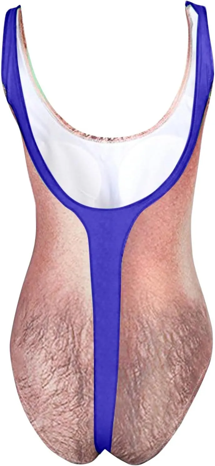 Women Funny Swimsuit Hairy Chest Printed Novelty Fake Muscles Bathing Suit One Pieces Swimwear Monokini