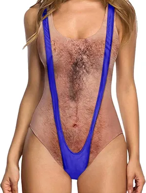 Women Funny Swimsuit Hairy Chest Printed Novelty Fake Muscles Bathing Suit One Pieces Swimwear Monokini