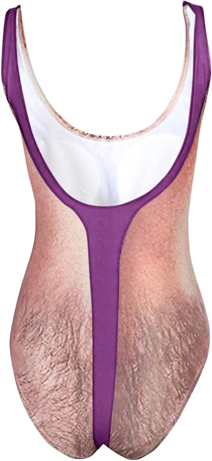 Women Funny Swimsuit Hairy Chest Printed Novelty Fake Muscles Bathing Suit One Pieces Swimwear Monokini