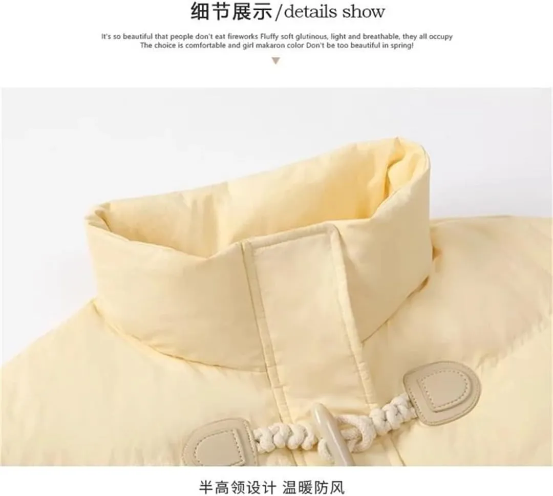 Women Horn Button Down Cotton-Padded Jacket Loose Cotton-Padded Jacket Short Winter Coat Cotton-Padded Jacket