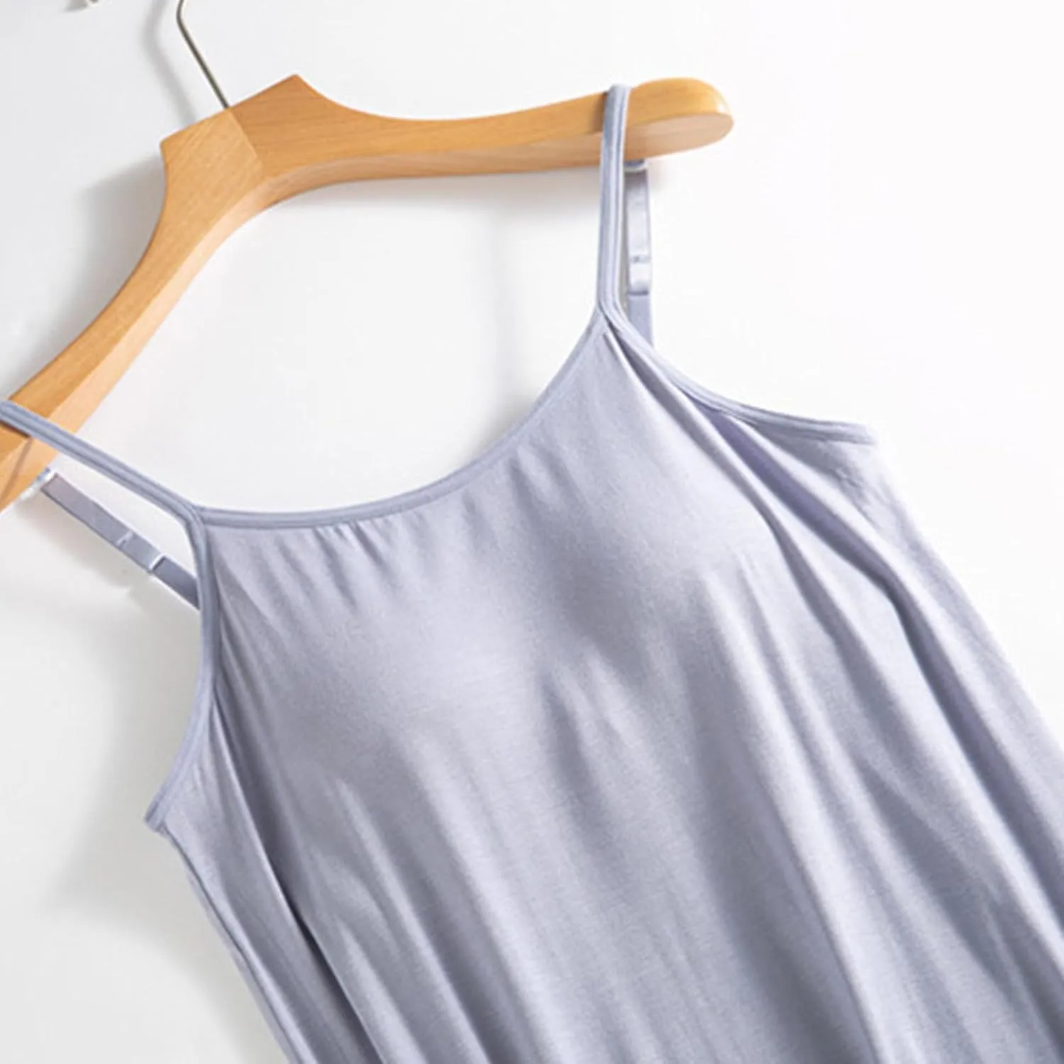Women Sexy Strap Sleep Dress Sleeveless Long Nightgown with Built in Bra Soft Strap Sleepshirt Plain Cotton Pajamas