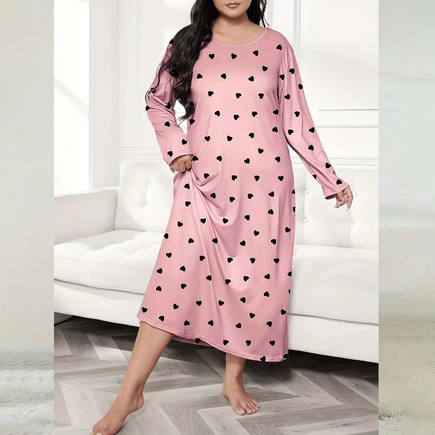 Women Short Sleeve Medium Nightgown Soft Cotton Sleepwear Nightshirts Loungewear Plus Size Sleep Dress for Women