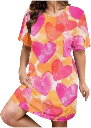 Women Short Sleeve Medium Nightgown Soft Cotton Sleepwear Nightshirts Loungewear Plus Size Sleep Dress for Women
