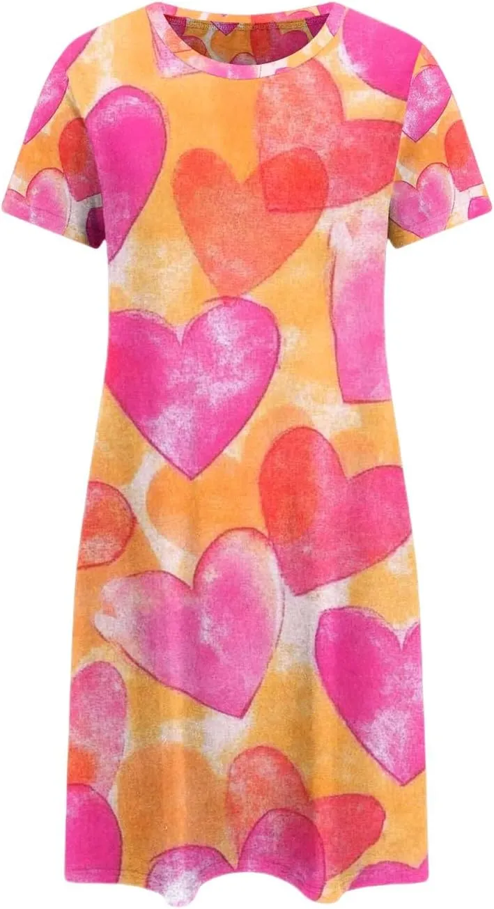Women Short Sleeve Medium Nightgown Soft Cotton Sleepwear Nightshirts Loungewear Plus Size Sleep Dress for Women