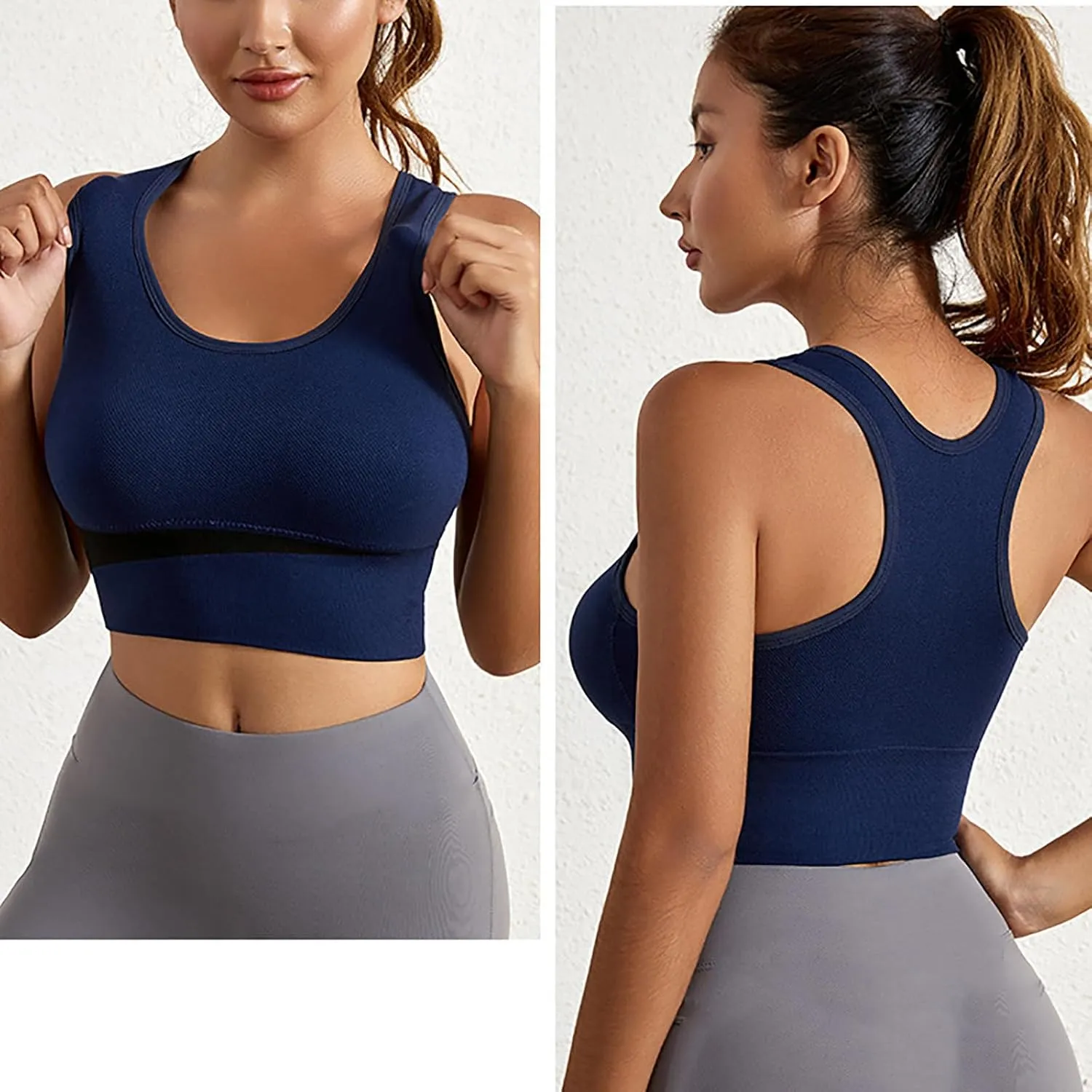 Women Sports Bras Seamless Color Blocking Chest Binder Wireless Comfortable Breathable Yoga Bra