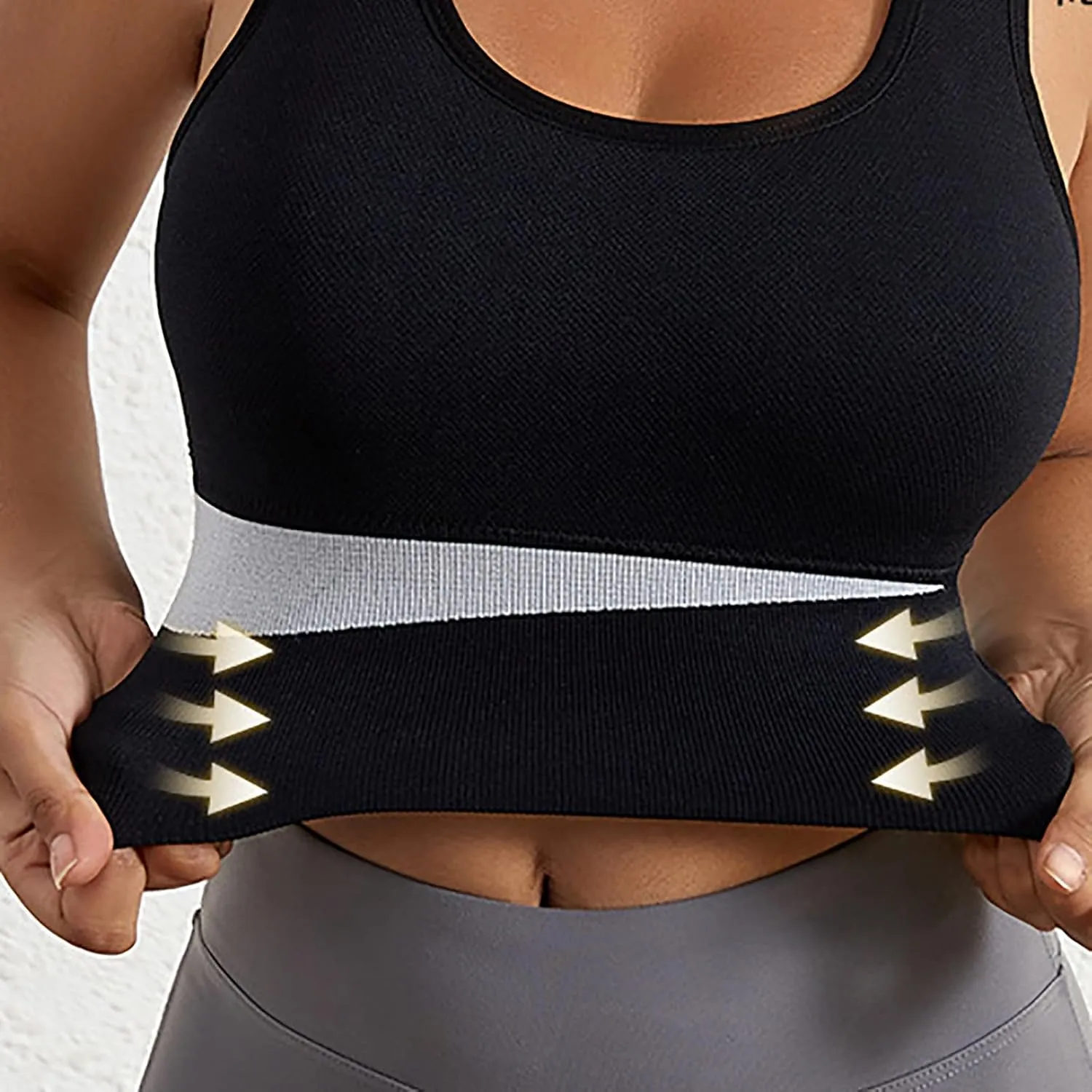 Women Sports Bras Seamless Color Blocking Chest Binder Wireless Comfortable Breathable Yoga Bra
