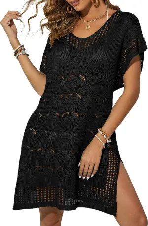 Women Swimsuit Crochet Swim Cover Up Summer V Neck Bathing Suit Beach Cover Up Swimwear Knit 2025 Beach Dress