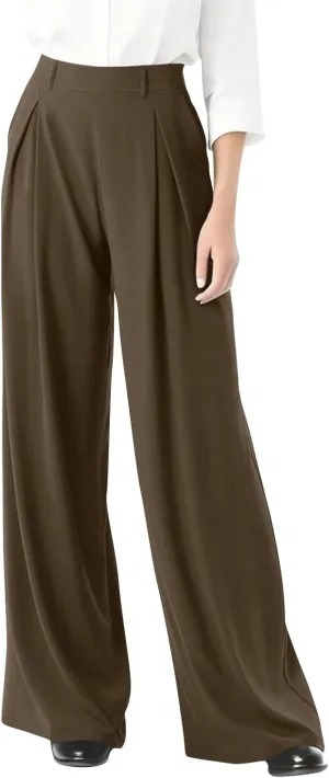 Women Wide Leg Dress Pants High Waisted Loose Fit Business Suit Pants Work Trousers with Pockets