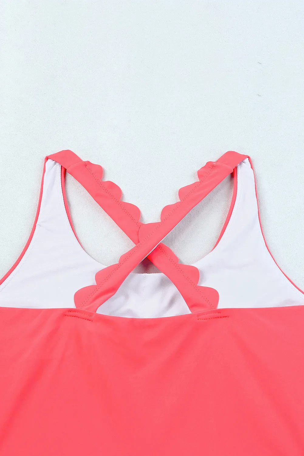 Women's 2 Piece Scalloped Criss Cross High Waist Bikini
