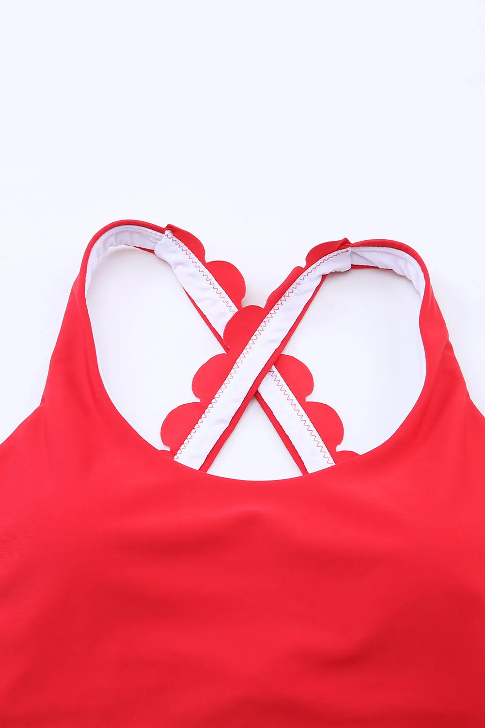 Women's 2 Piece Scalloped Criss Cross High Waist Bikini