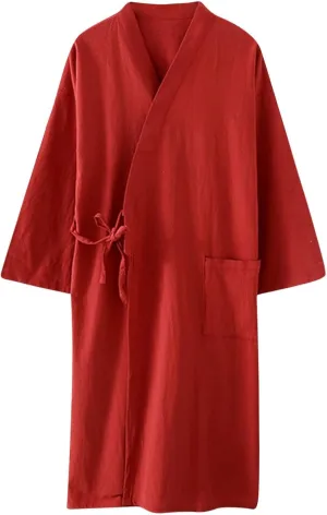 Womens 3/4 Sleeve Bathrobe, Pajamas Robe with Pockets Sleepwear Nightwear Solid Color Nightgown Loungewear Nightdress