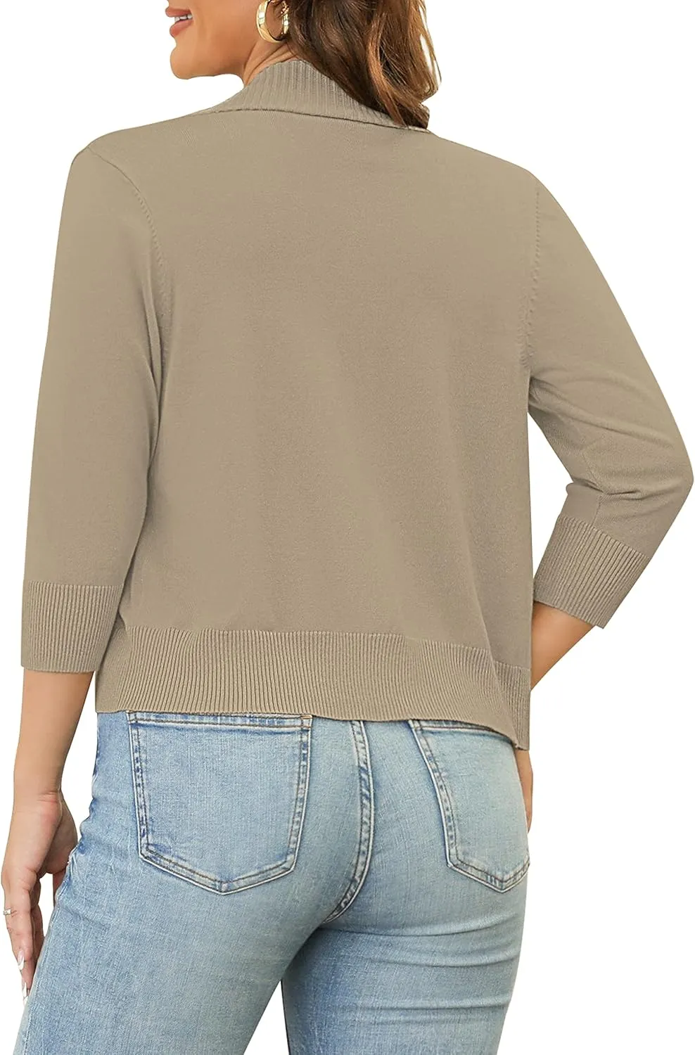 Women's 3/4 Sleeve Cropped Cardigan Sweaters Open Front Bolero Short Shrugs S-XL