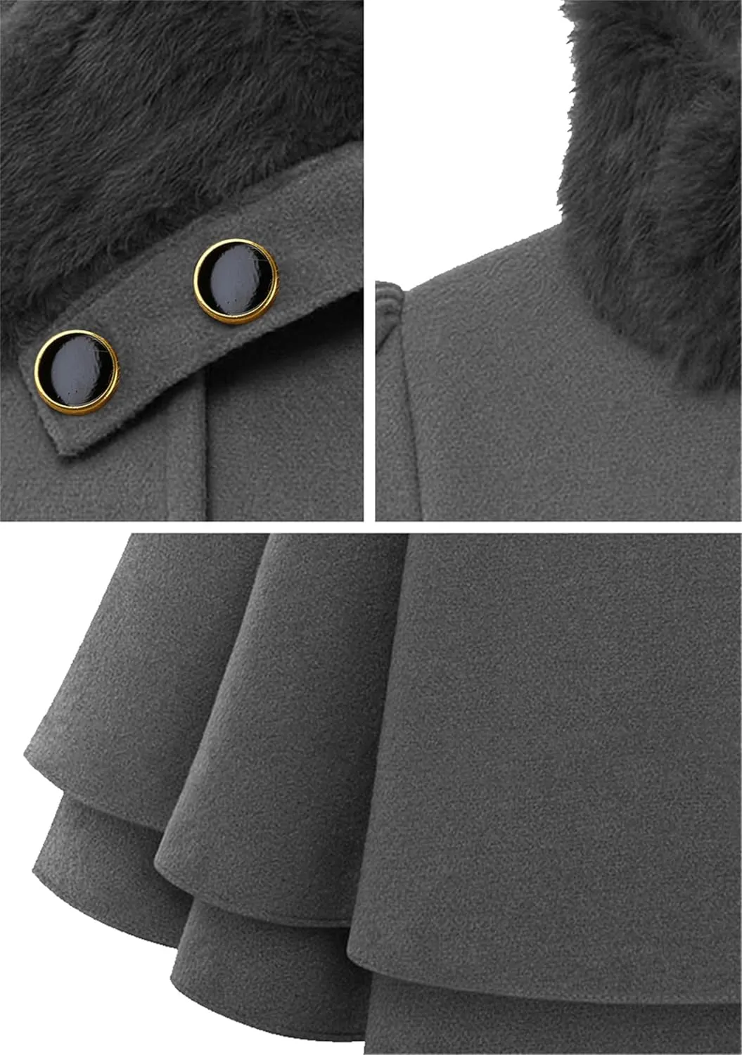 Womens a Line Faux Fur Collar with Belt Jacket Elegant Winter Swing Coat Wool Blend Warm Trench Coat
