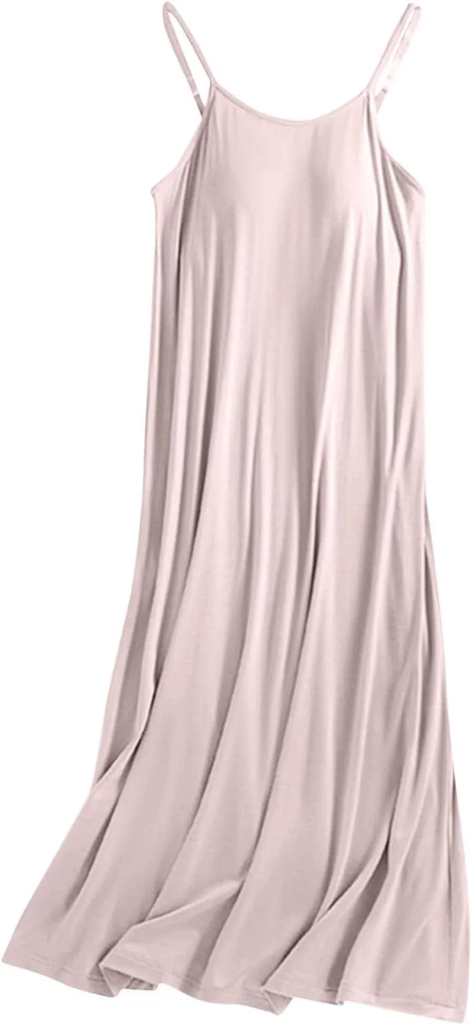 Women's Built in Bra Nightgowns Long Cotton Sleepshirt Spaghetti Strap Padded Sleep Dress Lounge Casual Pajamas
