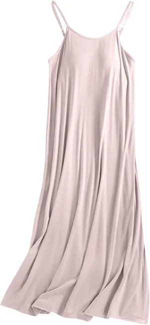 Women's Built in Bra Nightgowns Long Cotton Sleepshirt Spaghetti Strap Padded Sleep Dress Lounge Casual Pajamas