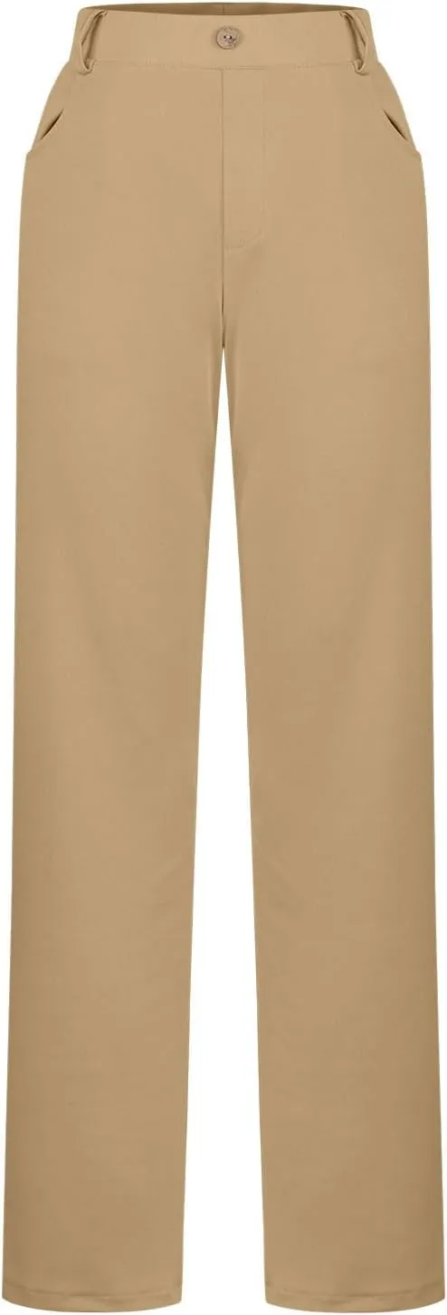 Womens Business Work Pants with Pockets Stretchy Straight Leg Dress Pants High Waist Office Slacks Trousers