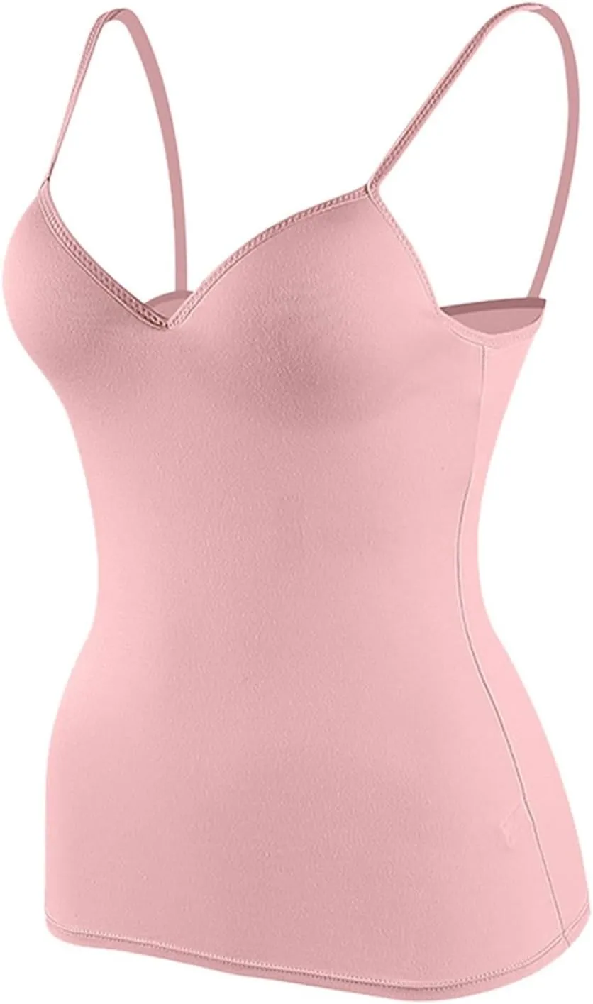 Womens Camisole Tank Tops with Built in Bra Workout Tops Yoga Shirt Cotton Undershirt Adjustable Spaghetti Strap Tank Tops