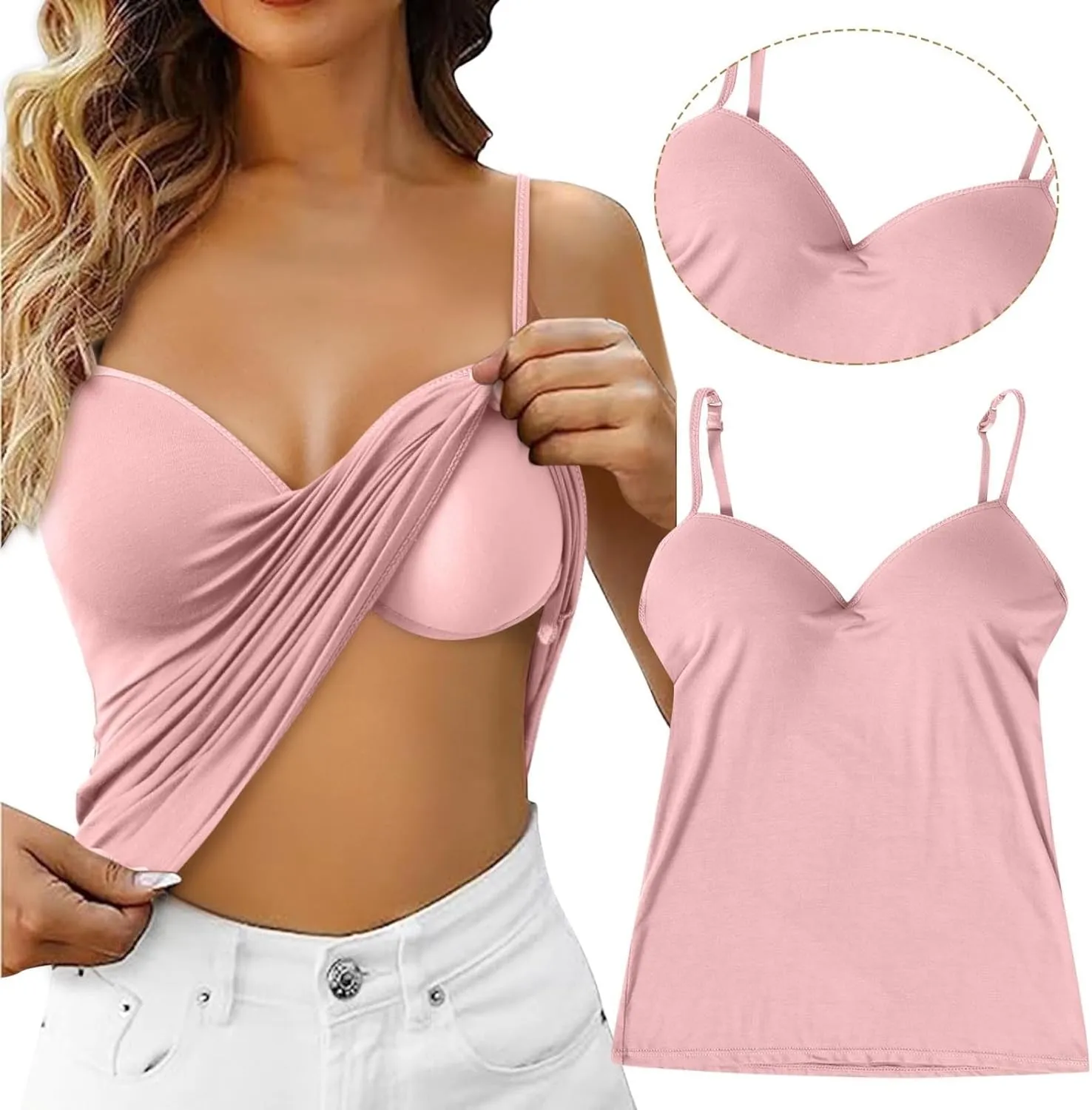 Womens Camisole Tank Tops with Built in Bra Workout Tops Yoga Shirt Cotton Undershirt Adjustable Spaghetti Strap Tank Tops