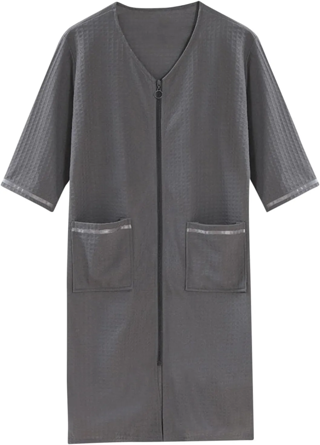 Women's Casual 3/4 Sleeve Zipper Bathrobe Loose V Neck Waffle Sleepwear Robes Plain Soft Nightgown Comfy Loungewear