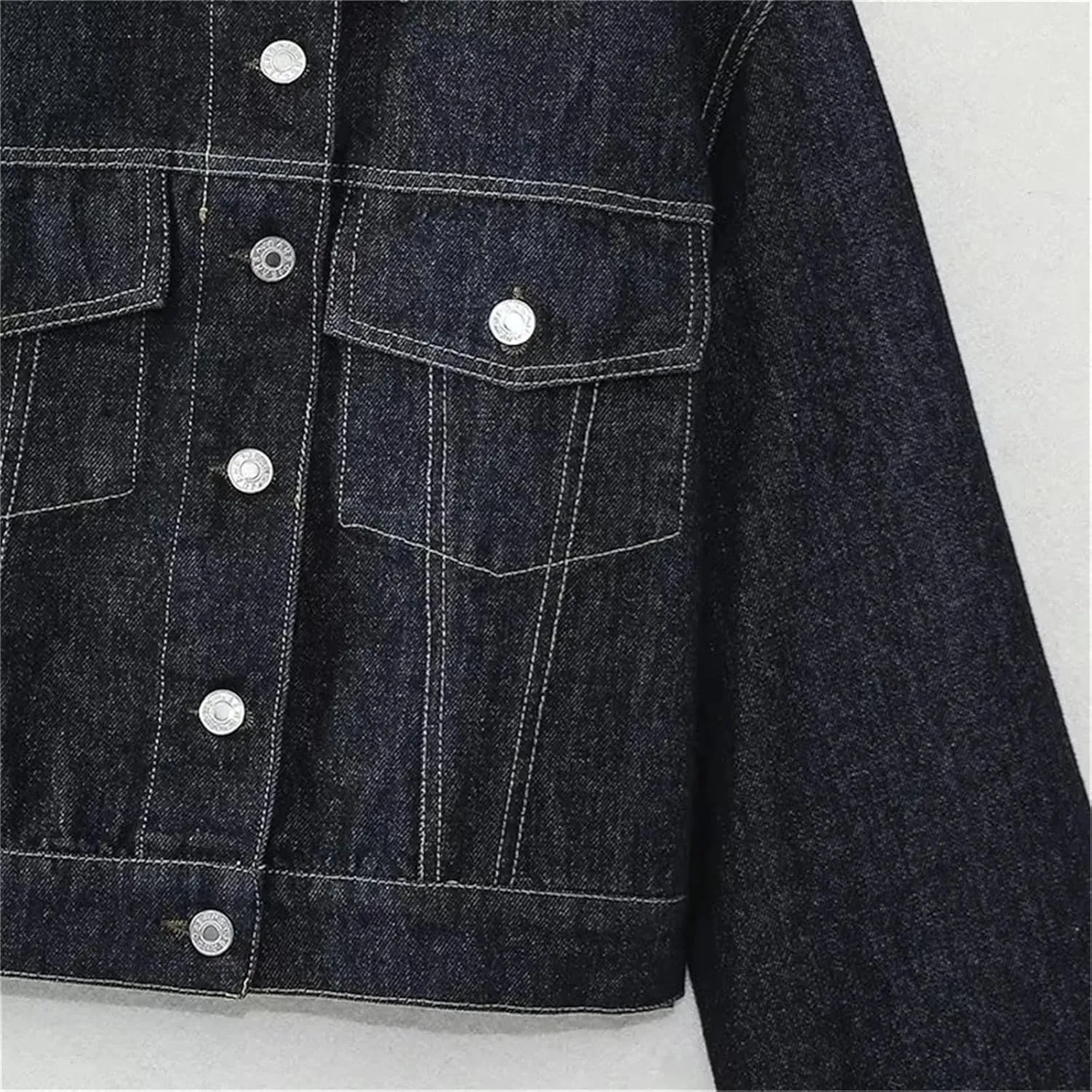 Women's Casual Street Turn-Down Collar Rolled Sleeves Pocket Decorated Denim Jacket Top