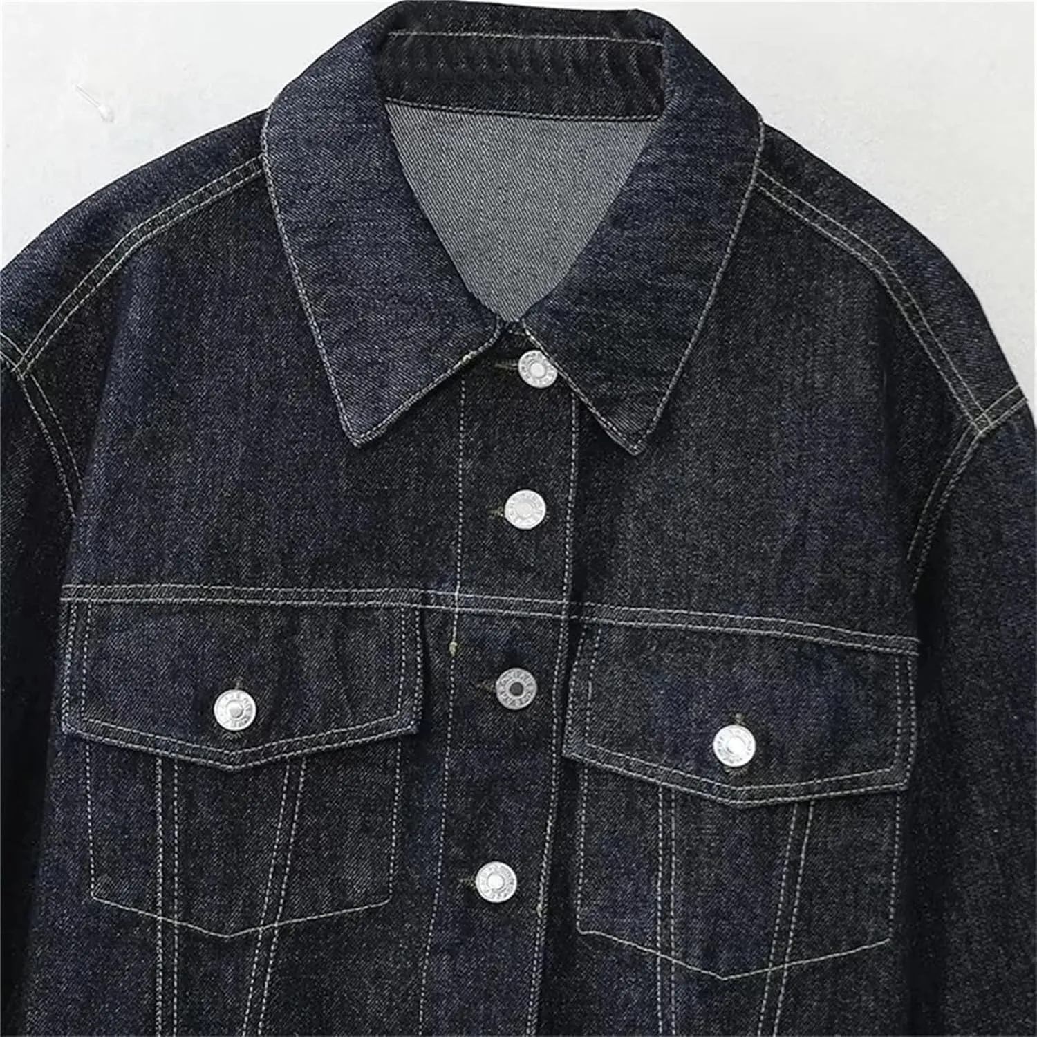Women's Casual Street Turn-Down Collar Rolled Sleeves Pocket Decorated Denim Jacket Top