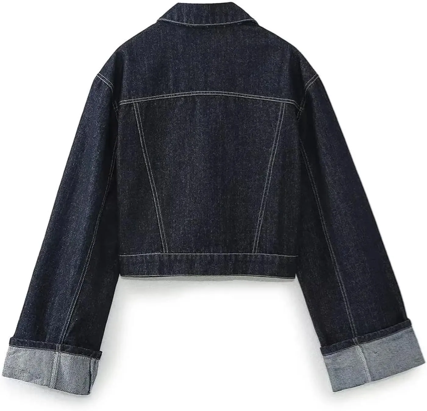 Women's Casual Street Turn-Down Collar Rolled Sleeves Pocket Decorated Denim Jacket Top