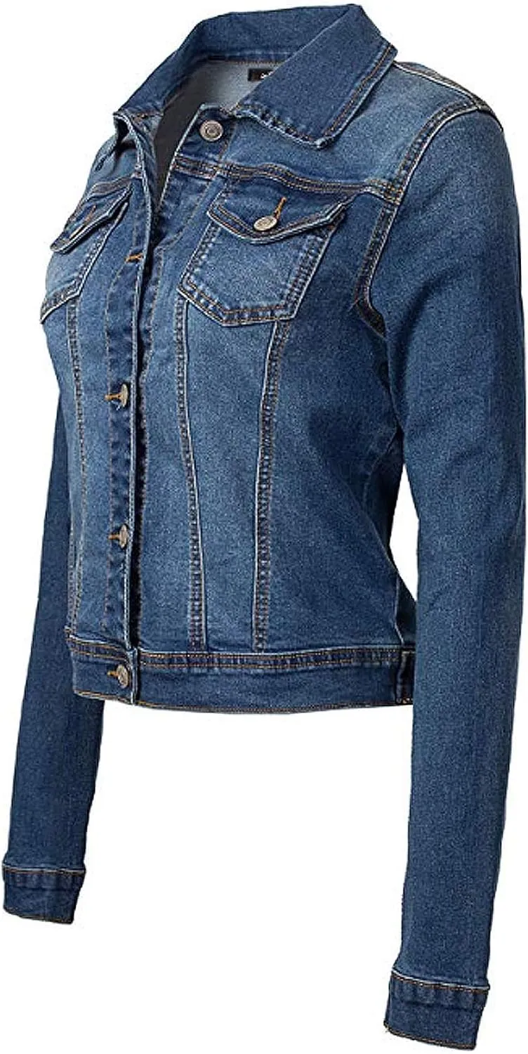 Women's Classic Casual Stretch Fabric Denim Jean Jacket