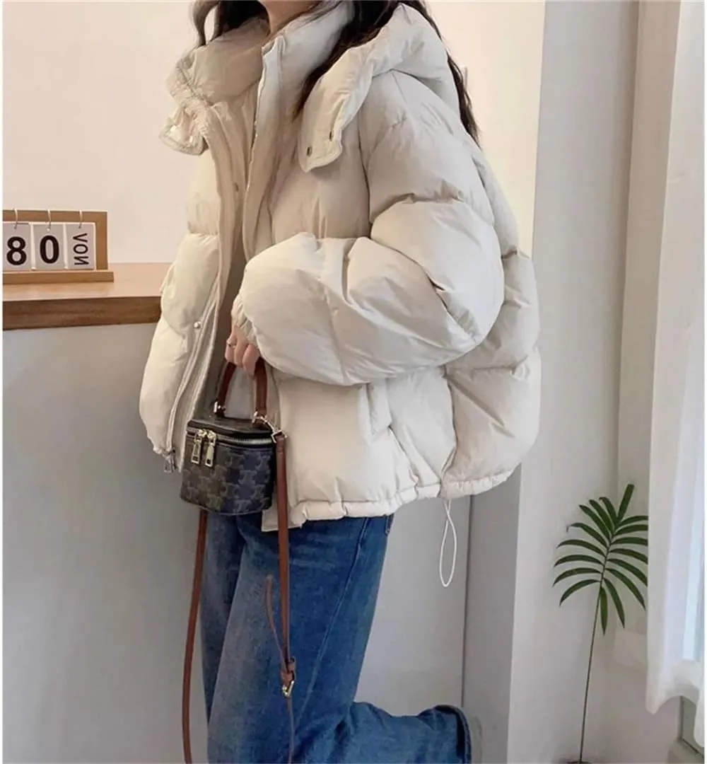 Women's Cotton Coat And Winter Loose Hooded Padded Warm Down Cotton Padded Short Coat Top