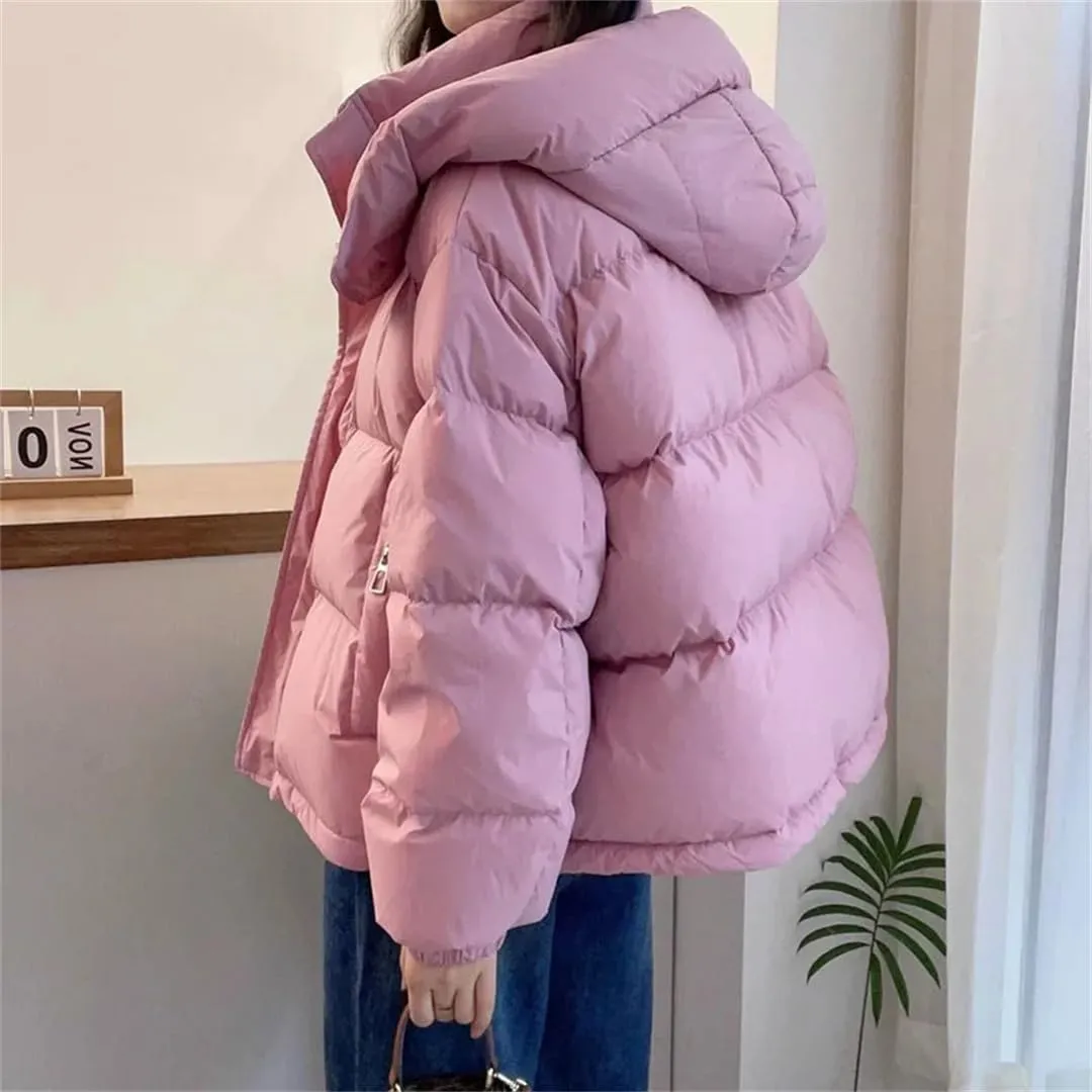 Women's Cotton Coat And Winter Loose Hooded Padded Warm Down Cotton Padded Short Coat Top