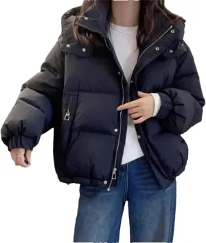 Women's Cotton Coat And Winter Loose Hooded Padded Warm Down Cotton Padded Short Coat Top