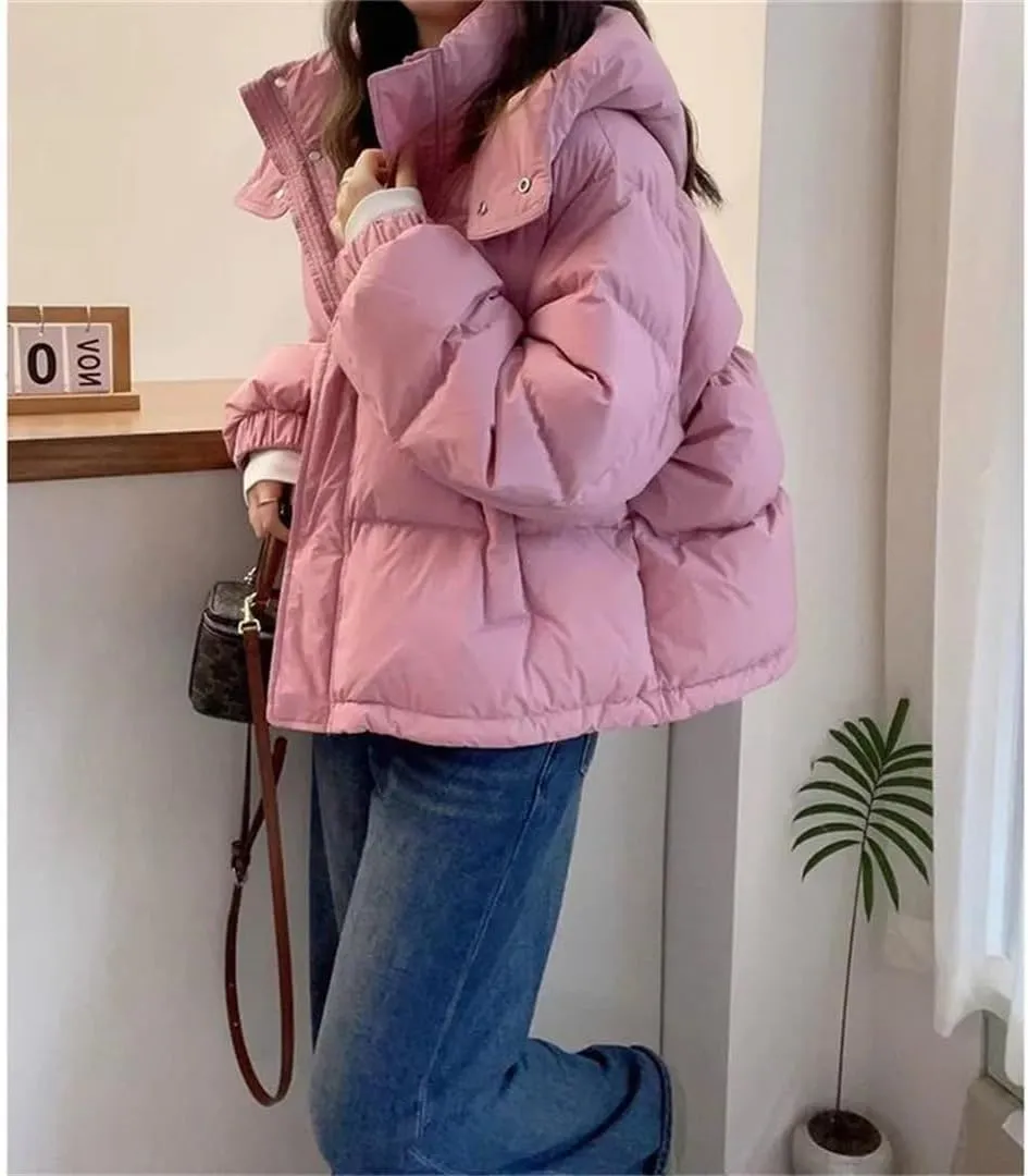 Women's Cotton Coat And Winter Loose Hooded Padded Warm Down Cotton Padded Short Coat Top