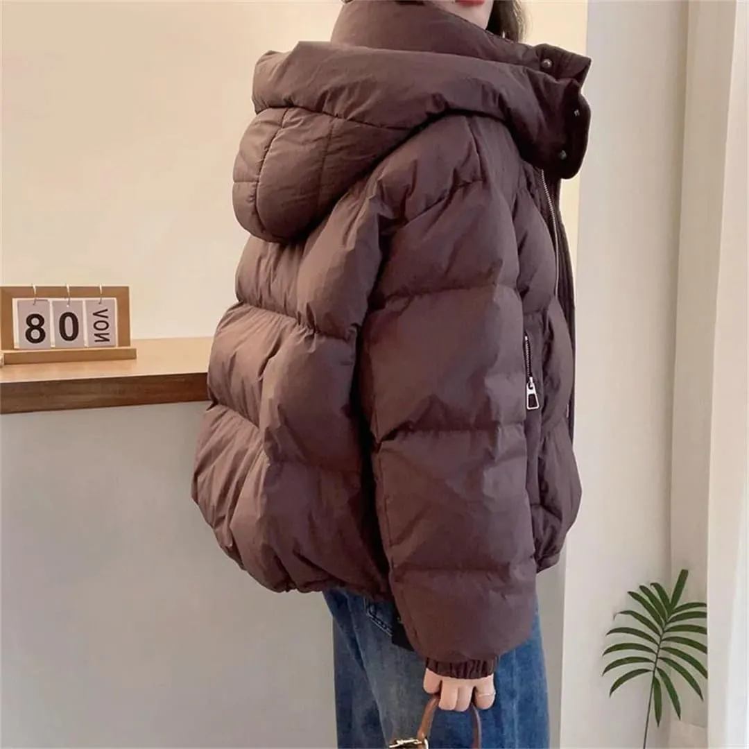 Women's Cotton Coat And Winter Loose Hooded Padded Warm Down Cotton Padded Short Coat Top