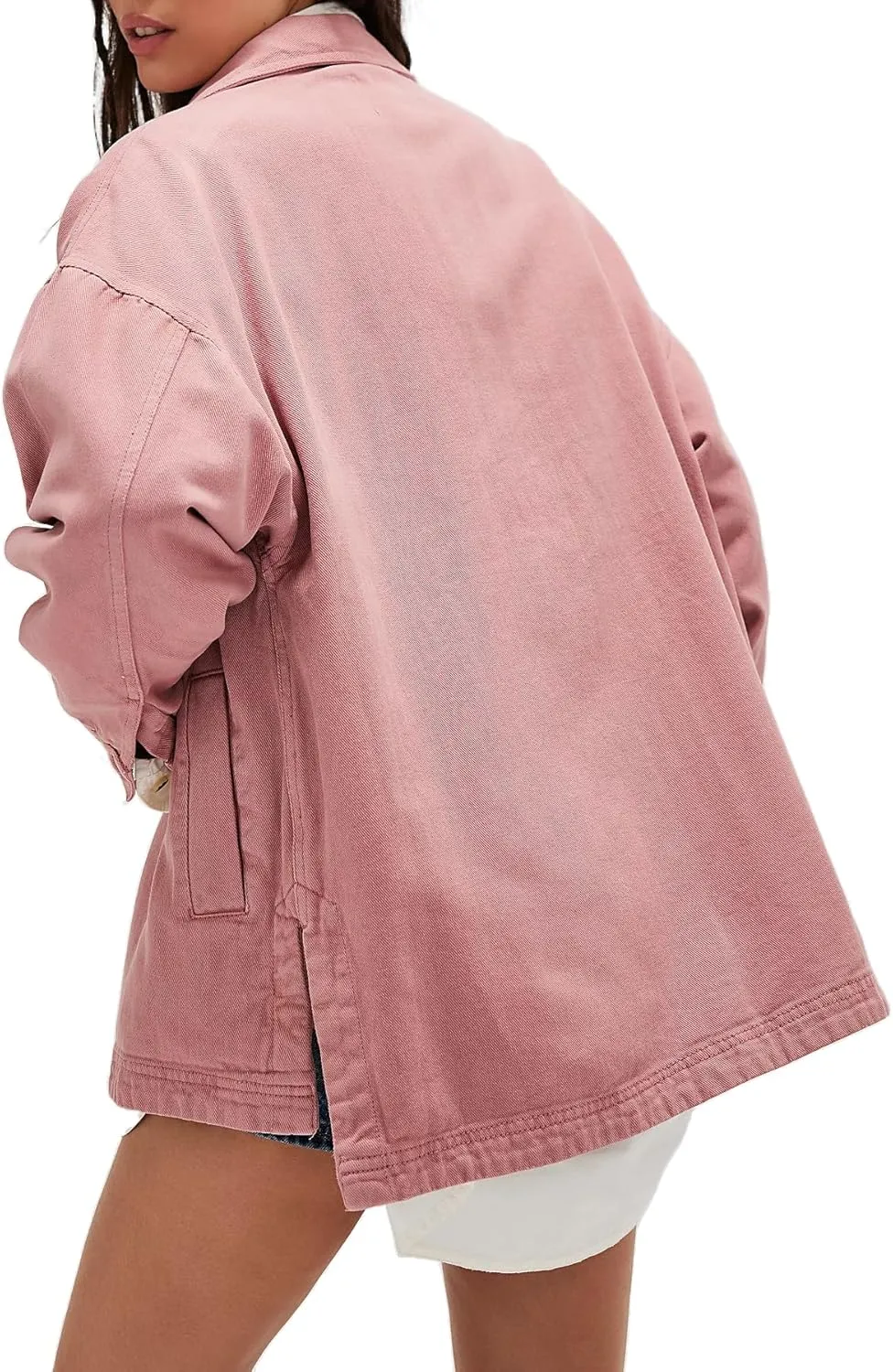 Women's Denim Jackets Oversize Long Sleeve Basic Button Down Coat with Pockets