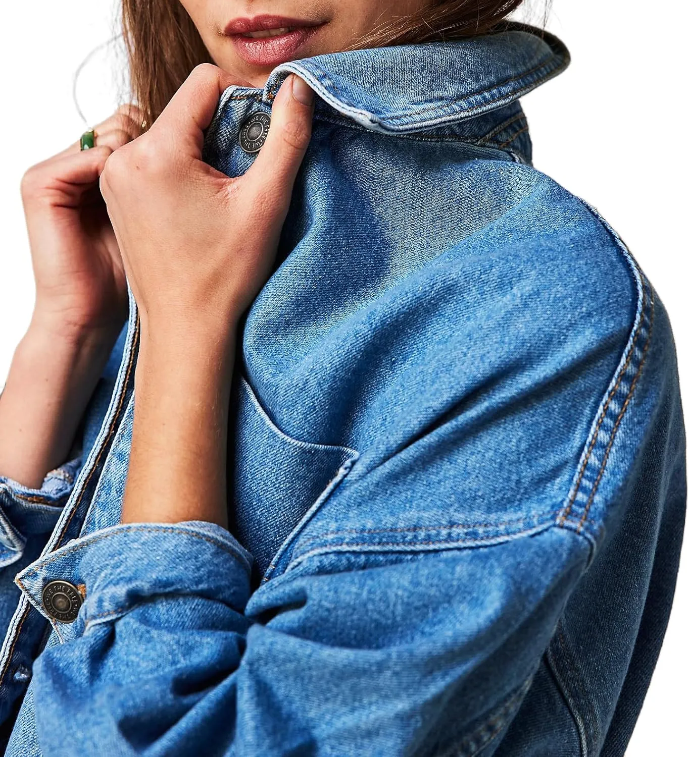 Women's Denim Jackets Oversize Long Sleeve Basic Button Down Coat with Pockets