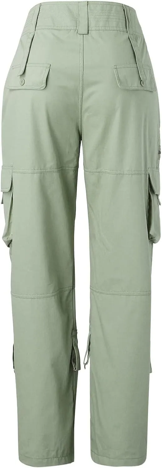 Womens Elastic High Waisted Cargo Pants Casual Relaxed Fit Multi Pockets Work Pants Trendy Y2K Streetwear Trousers