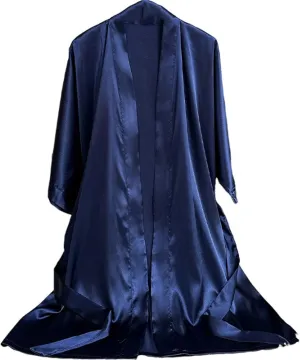 Womens Faux Silk Bathrobe Half Sleeve Pajama Robe Solid Color Sleepwear Long Nightgown Cardigan Nightwear Soft Pyjama