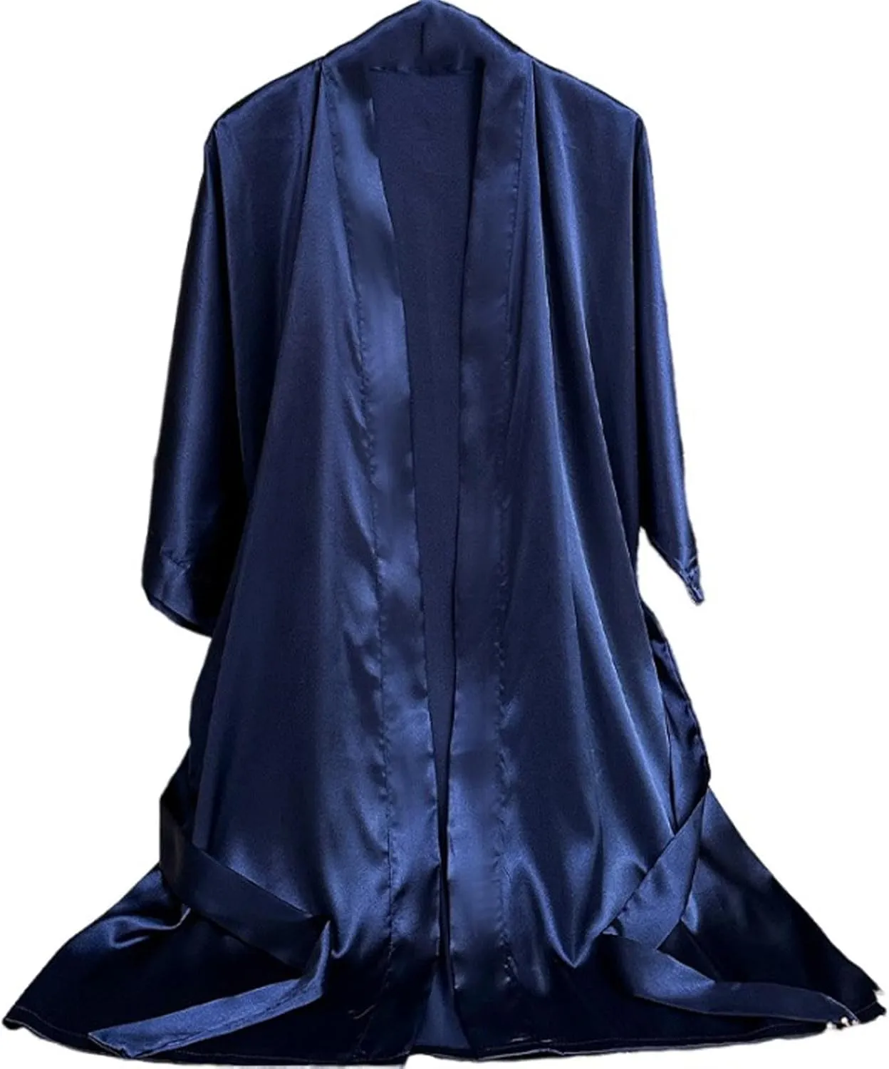 Womens Faux Silk Bathrobe Half Sleeve Pajama Robe Solid Color Sleepwear Long Nightgown Cardigan Nightwear Soft Pyjama