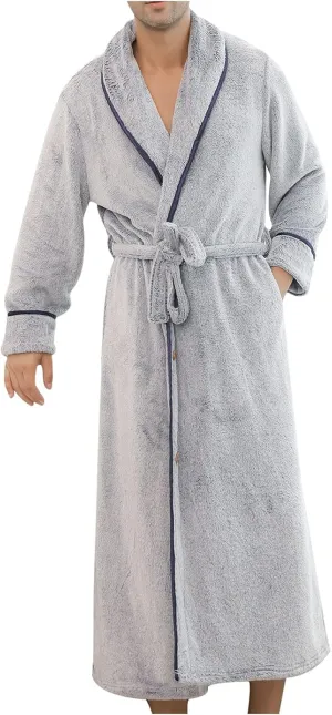 Women's Flannel Bathrobe, Couple Plush Pajamas Robe Full-Length Loungewear with Button Loose Sleepwear Warm Nightgown
